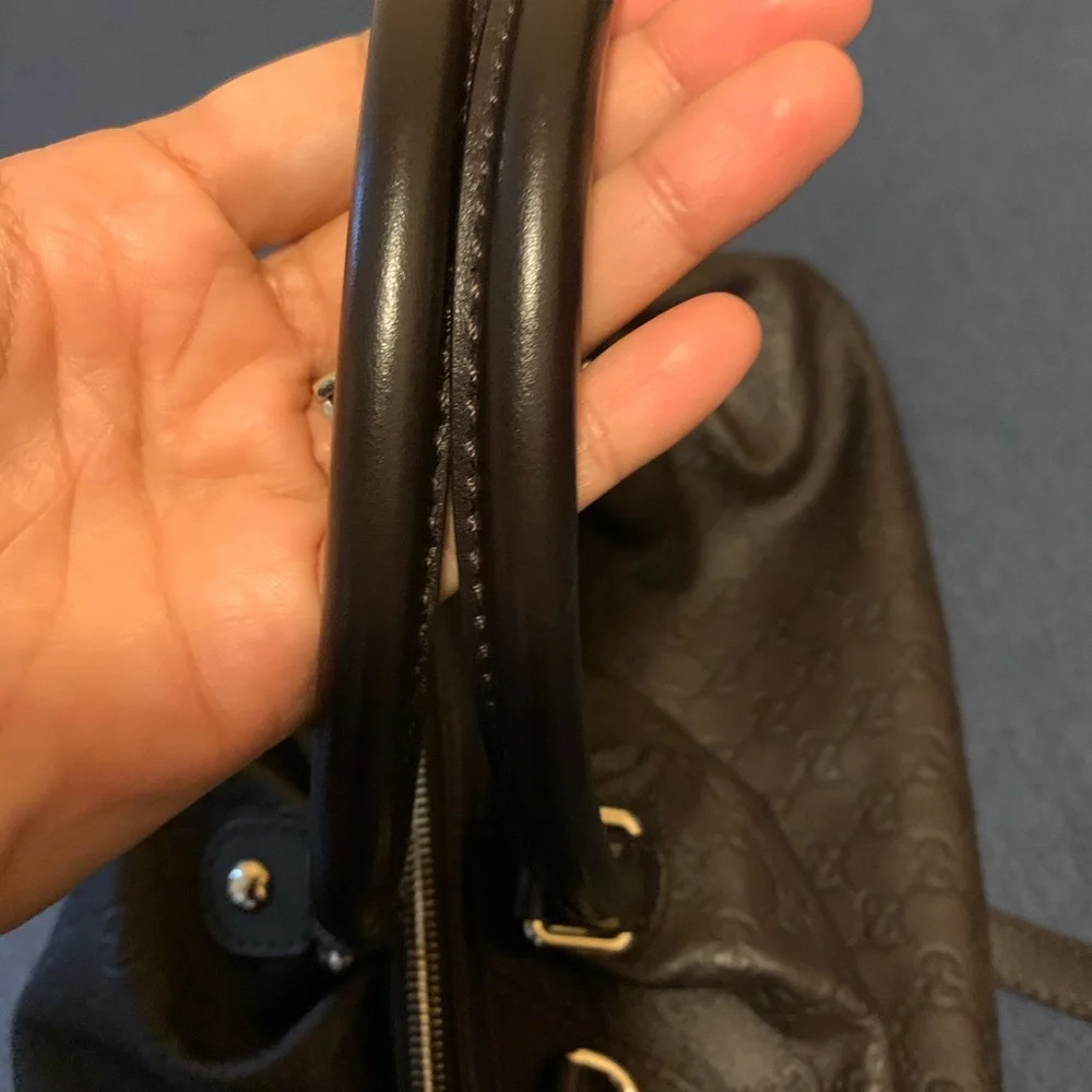 Gucci Black Embossed GG Shoulder Bag with Logo Charm